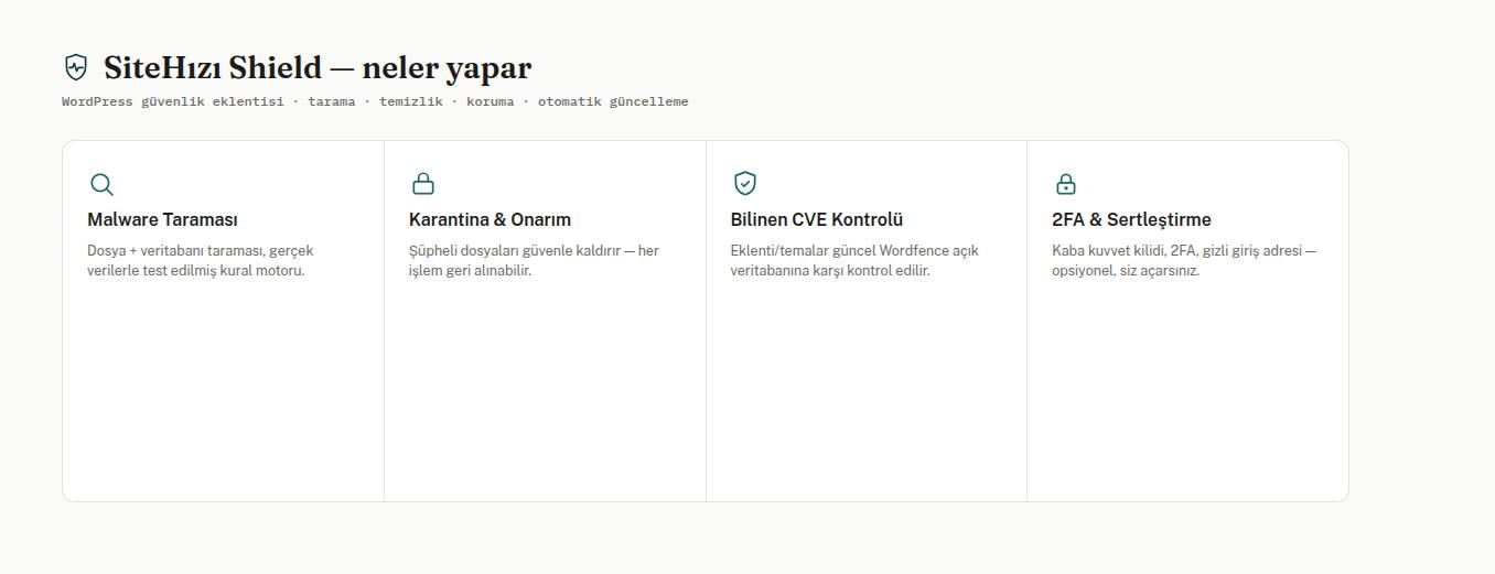 WordPress Virüs Temizleme ve Güvenlik Eklentisi – SiteHızı Shield - Görsel 2
