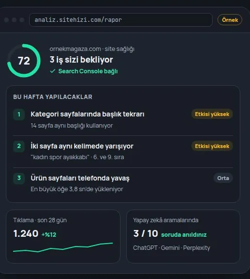 ANALİZ/TR site sağlığı ekranı