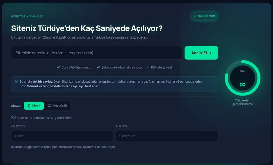 Ücretsiz hız analizi formu